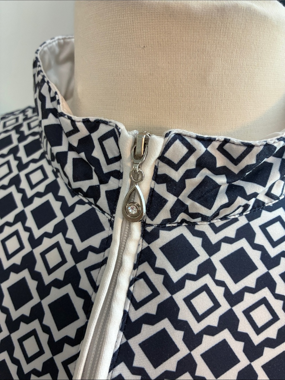 San Soleil Geometric Print Quarter-Zip Pullover - Navy & White - Picture 3 of 7